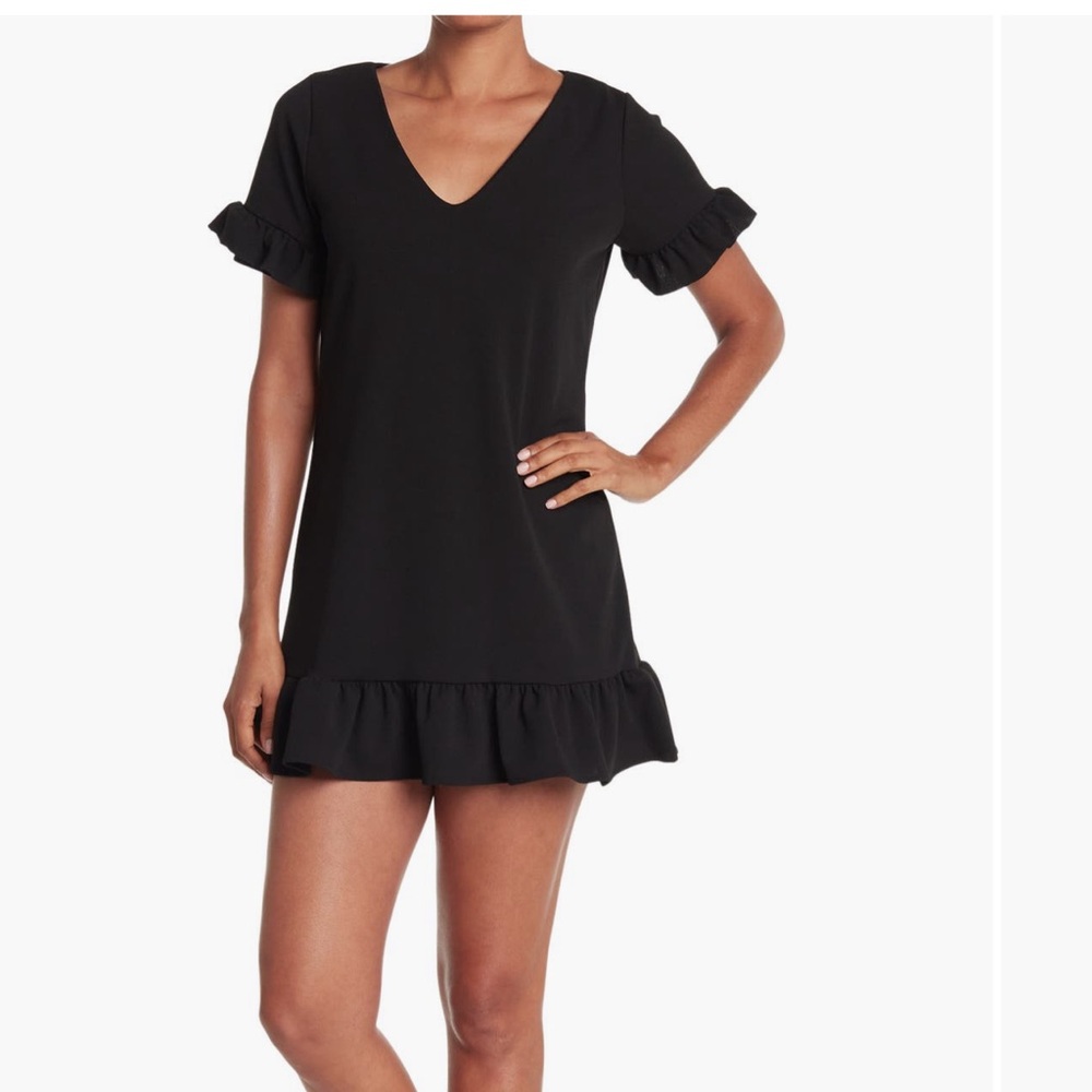 Vanity Room Ruffle Trim V Neck Mini Dress